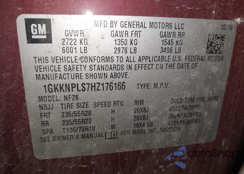 2017 GMC Acadia Denali из США, поврежденный, VIN 1GKKNPLS7HZ176166